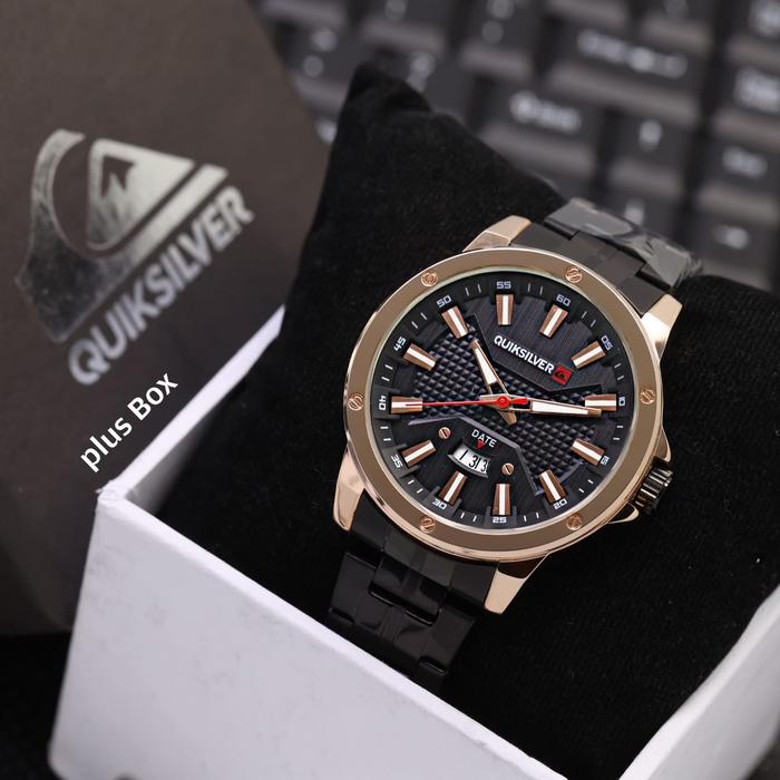 JAM TANGAN PRIA QUIKSILVER RANTAI STAINLESS TANGGAL AKTIF FREE BOX QUIKSILVER & BATERAI CADANGAN JAM