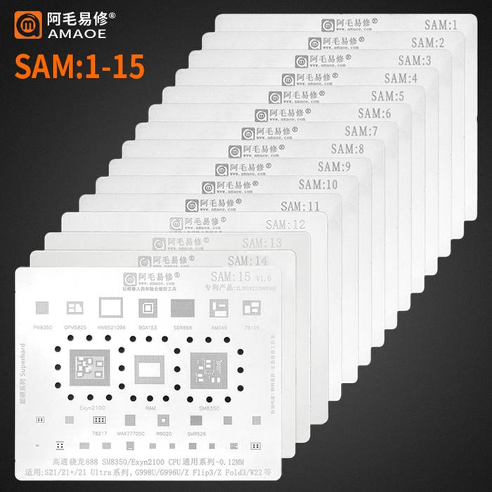 Amaoe SAM 1-15 BGA Reballing Stencil Kit For Samsung Note5 A520 A310