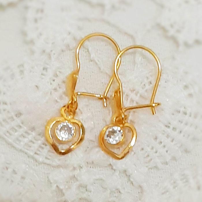 Anting Hati Mata Putih Emas Muda  || Perhiasan Emas Muda Dewasa Dan Anak