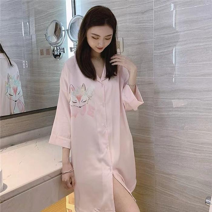 2023 Baju Tidur Wanita Merah Longgar Baru Dengan Pola Kartun Yang Lucu
