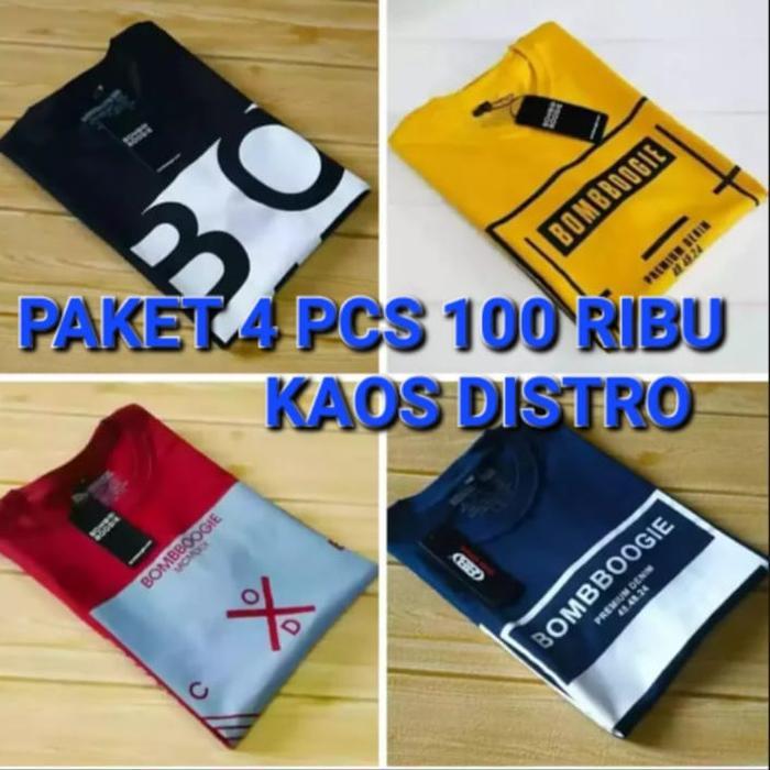 HarapanMakmur PAKET 4PCS KAOS 100 RIBU  KA0S DISTRO BANDUNG KAOS PRIA WANITA BAHAN semi kattun Nyama