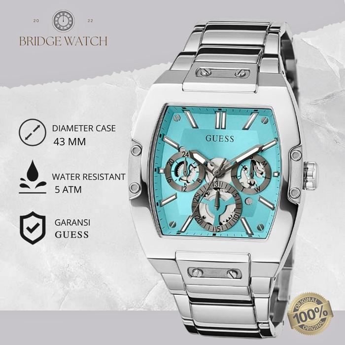 Jam Tangan Pria Guess Phoenix GW0456G4 Chronograph Blue Aqua Stainless Steel Strap Biru Aqua Sporty 