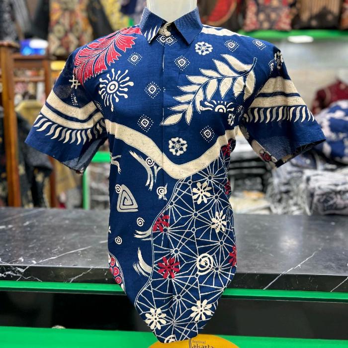 Kemeja Batik Pria Pendek MOTIF JALA BIRU Bahan katun premium Nyaman BY BATIK RAMA Baju Kain