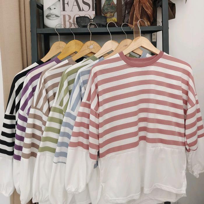 Kaos Stripe long sleeve Basic |kaos salur wanita lengan panjang |kaos cewe simple Stylish |kaos over