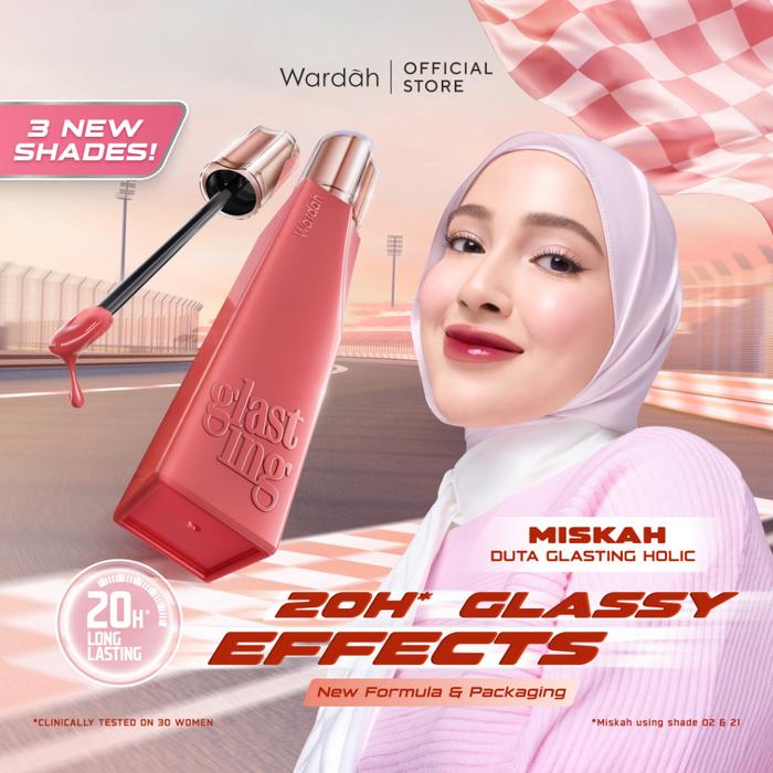 WARDAH Lip Cream Glossy Glasting Liquid Lip - Hi-Pigmented Glass Color, Ringan, Tidak Lengket, Trans
