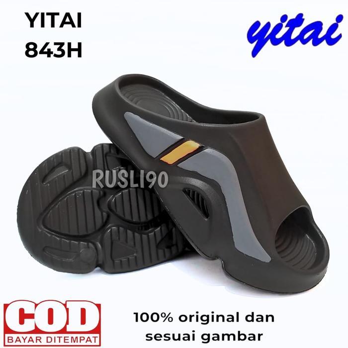 Sandal Simply 39-44 Pria Rubber Lembut Anti Licin Yitai 843 - HITAM, 39