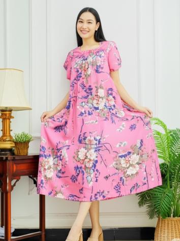 DASTER FUJI JUMBO LENGAN PENDEK DADA KERUT MURAH ADEM - DASTER MOTIF BUNGA / DASTER KERUT Panjang Pi