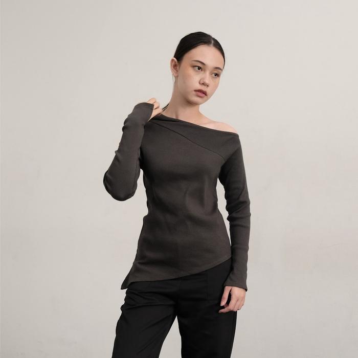 ELORAE Gigi Shoulder Top Cotton FormRib | Kaos Wanita Atasan Sabrina