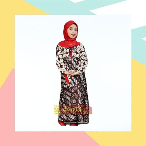 gamis muslim anak dannis d batik satu set sama hijab