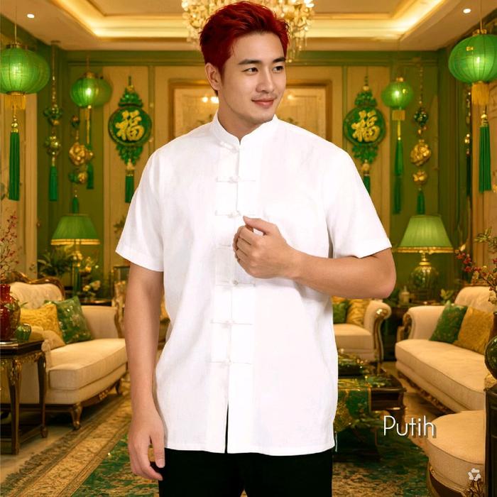 Kemeja Imlek Cheongsam Pria Putih