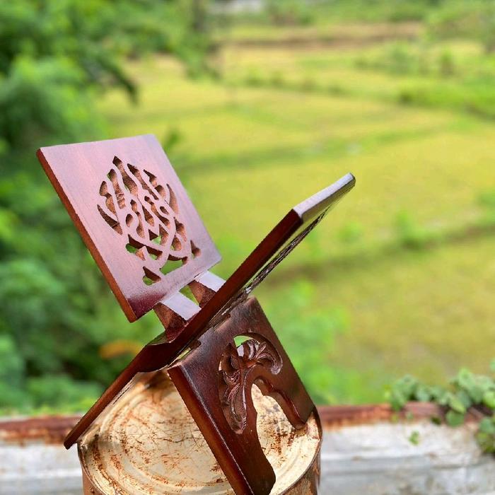 Rekal Alquran / Meja Alquran Lipat Model Ukir Jepara Bahan Asli Kayu