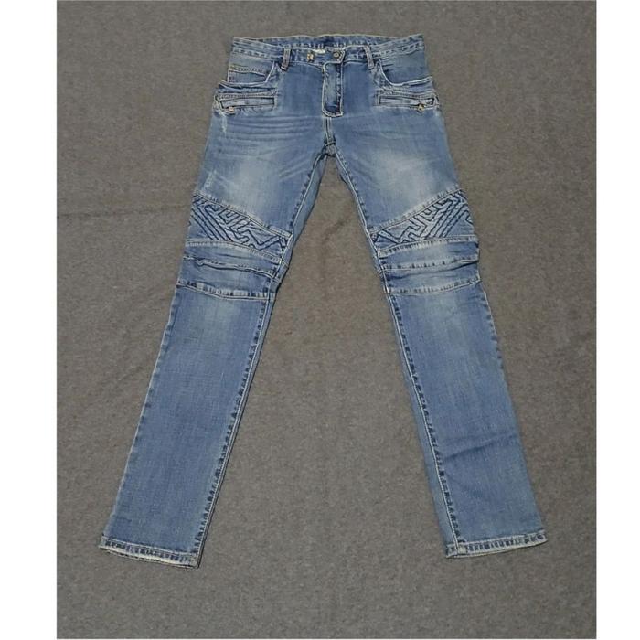 Balmain Paris Bikers Washing Blue With Ripped Jeans Original Celana Panjang Denim Pria Biru Dewasa