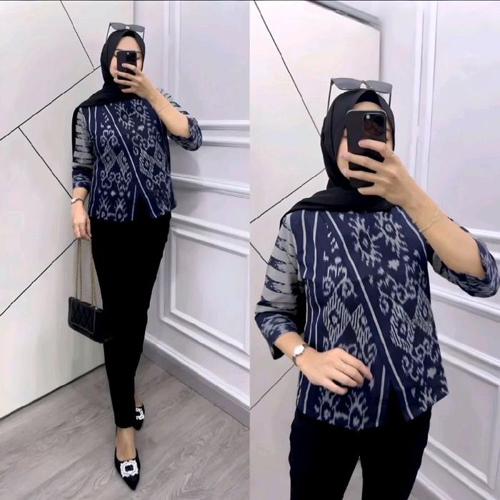 Blouse Tenun Troso, Baju Atasan Blouse Tenun Troso, Baju Blus Kantor Formal Tenun C86
