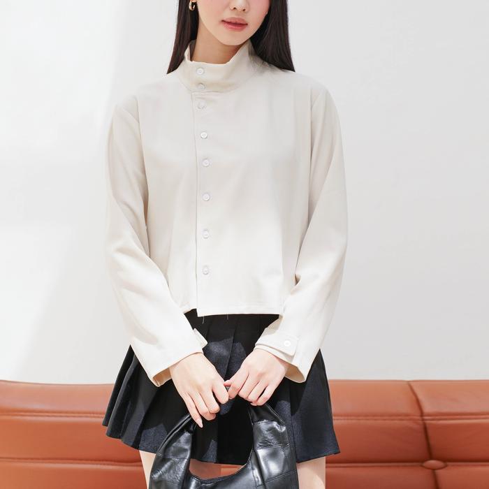 Marvie - Dutton High Collar Top Atasan Wanita High Funnel Neck Blouse
