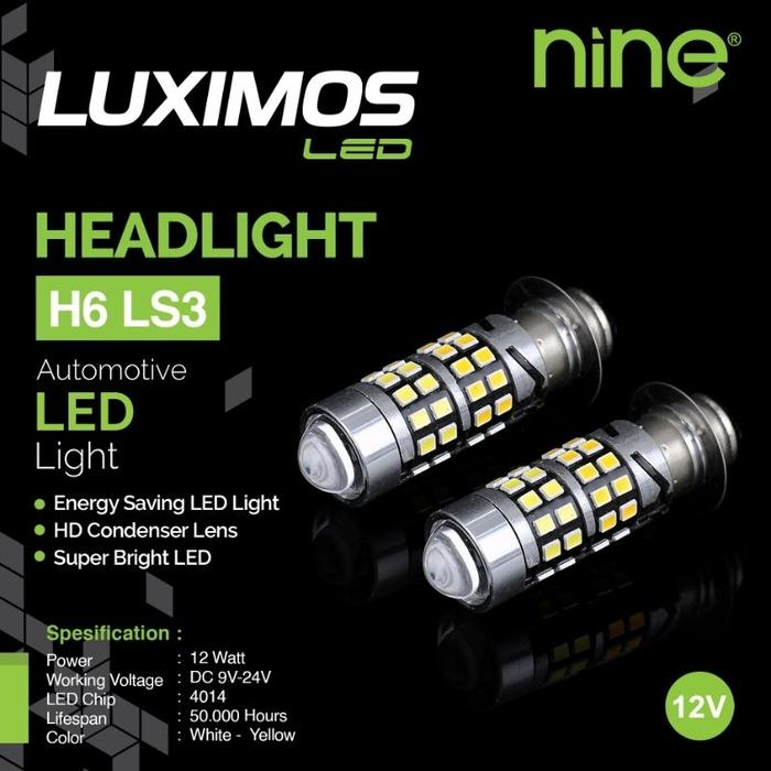 LAMPU LED UTAMA MOTOR H6 LASER WHITE YELLOW LUXIMOS NINE LS3 + SENJA H6 LASER