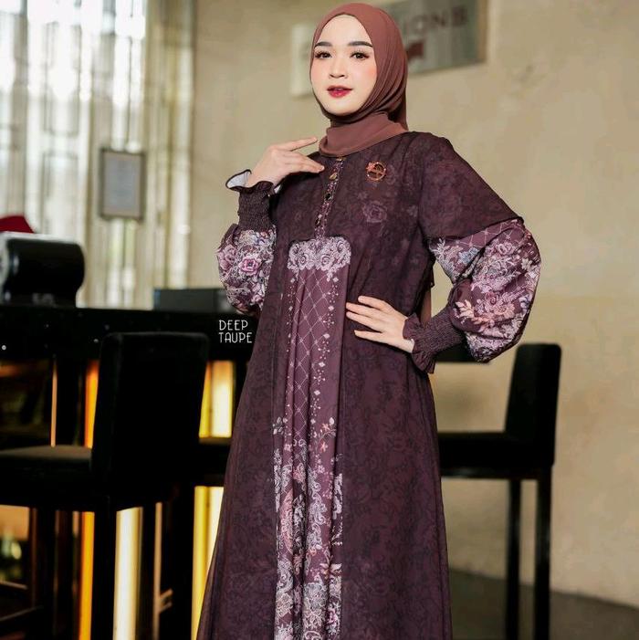 Kirana Dress Midi Zameera Terbaru Bahan Silvana Printing Kerah Shanghai Resleting Depan Busui Friend