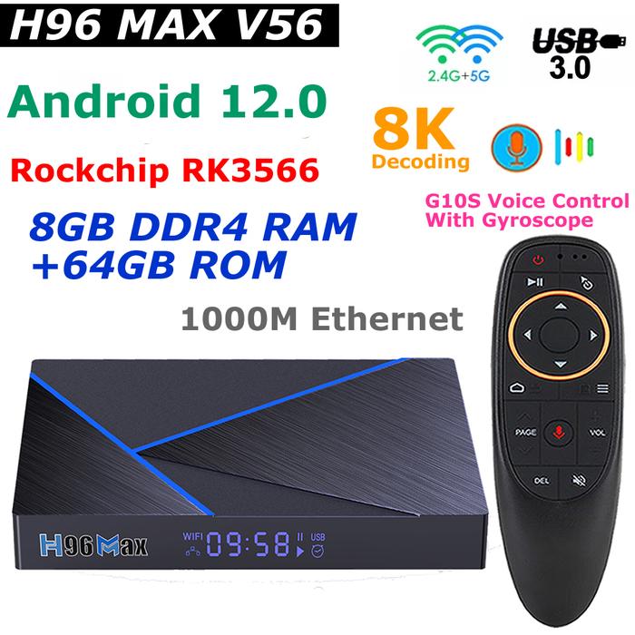 Android 12 TV Box H96 MAX V56 Rockchip RK3566 8GB DDR4 RAM 6GB ROM 8K