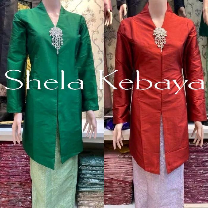 Shintia Kebaya | Setelan Kebaya Encim Tunik Tafeta / Kebaya Tunik Melayu Baju Polos / Baju Kebaya Ko