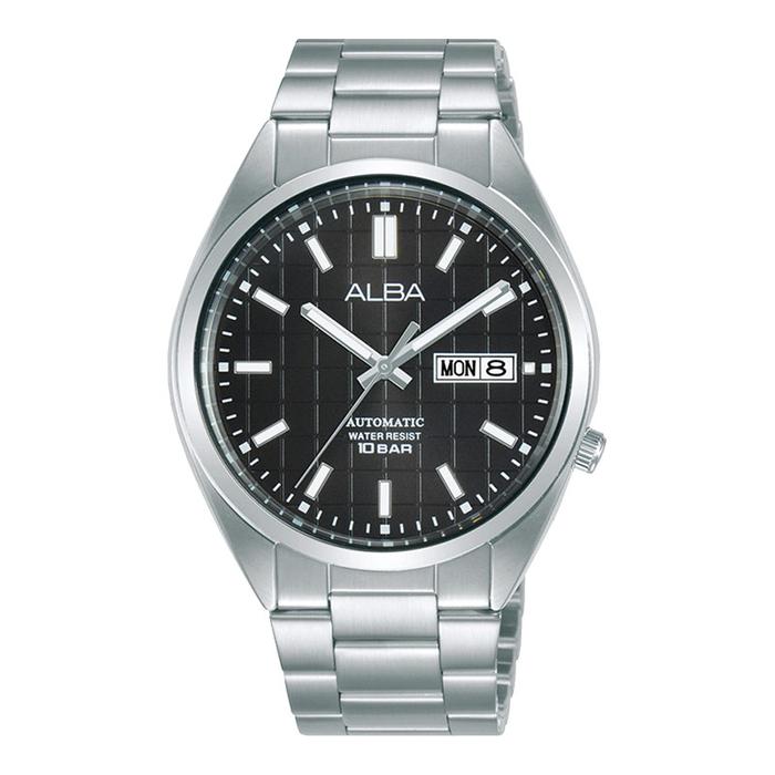 Jam Tangan Pria Alba Mechanical AL4327X1 Automatic Black Patterned Dial Stainless Steel Strap
