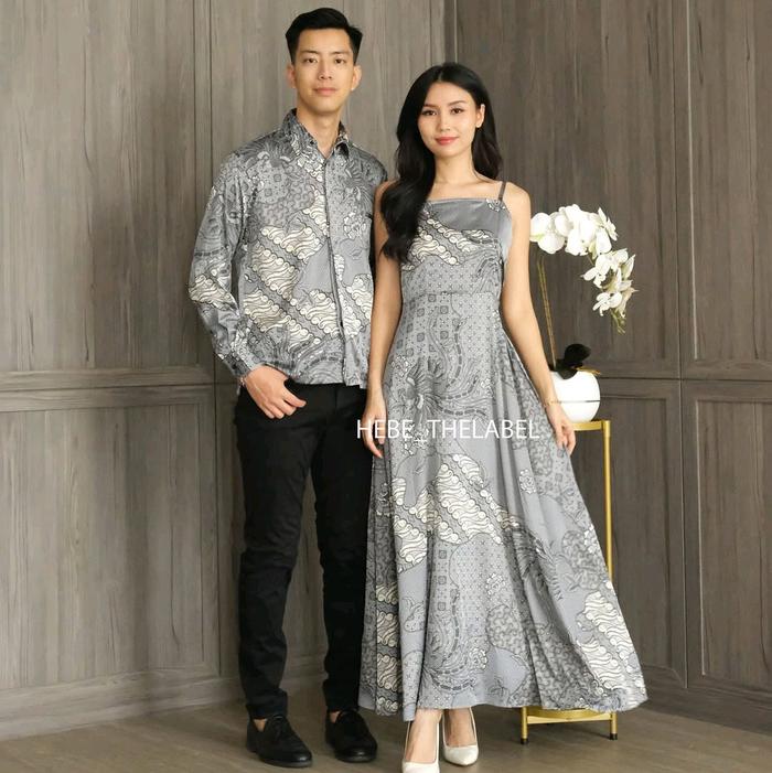 Baju Couple Grey Couple Kemeja Batik Dress Couple Baju pesta setelan batik couple Dress Baju Imlek C