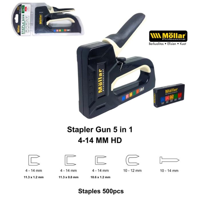 MOLLAR 5in1 Gun Tacker Alat Staples dan Paku Tembak 5in1 / Staple Gun Mollar 4-14mm / Stapler Paku M
