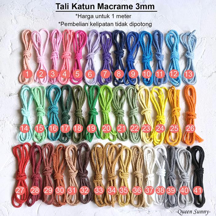 [1 Meter] Tali Katun Macrame 3MM Warna-Warni Cotton Rope Makrame Benang Tali Anyam Diy Kerajinan Gan