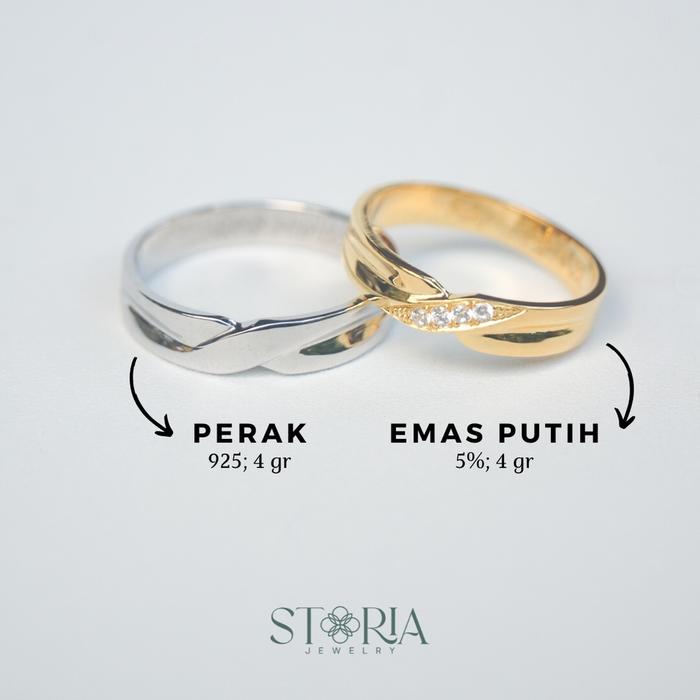 Cincin Kawin Couple Emas Putih K-Gold Perak Sterling Silver 925 Gs-4-14 Nikah Tunangan Ukir Nama