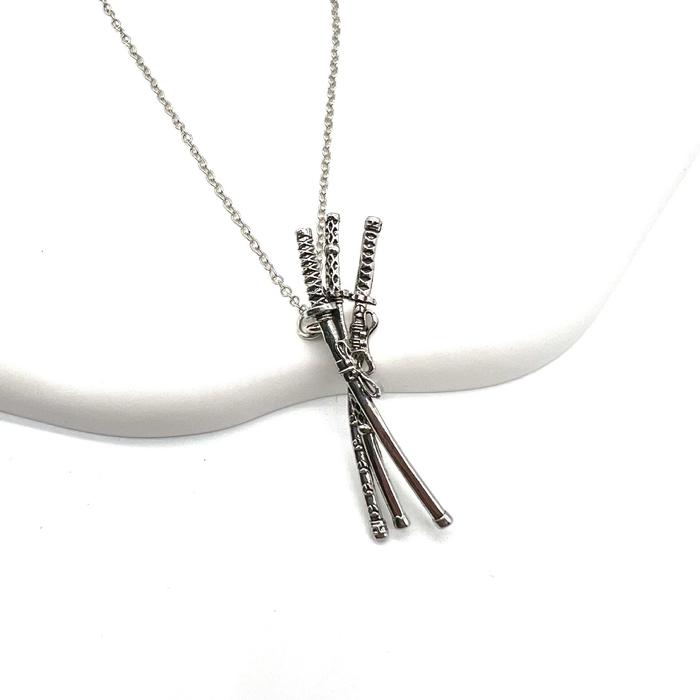 Kalung Zoro & Luffy Anime Manga One Piece Edisi Pedang Mini Katana Stainless Steel Anti Karat Cocok