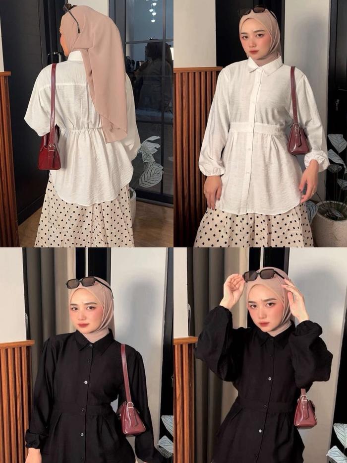 PAKET HEMAT 2 PCS ZIMA BLOUSE POLO LINEN PREMIUM | Kemeja Tunik Lengan Panjang Karet Pinggang Belaka