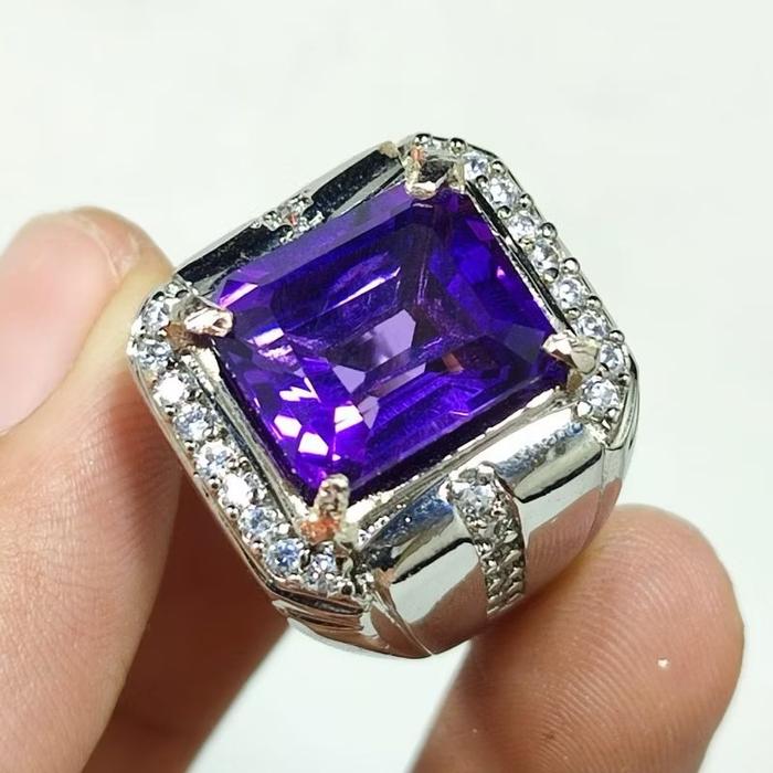 BISA COD CINCIN BATU AKIK PERMATA KECUBUNG AMETHYST KOTAK ASLI NATURAL RING PERAK BANGKOK 926 SIAP P
