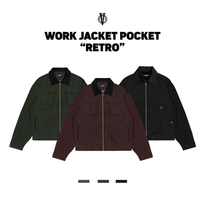 Round - Work Jacket Classic Retro Army Double Pocket Polos Jaket Pria