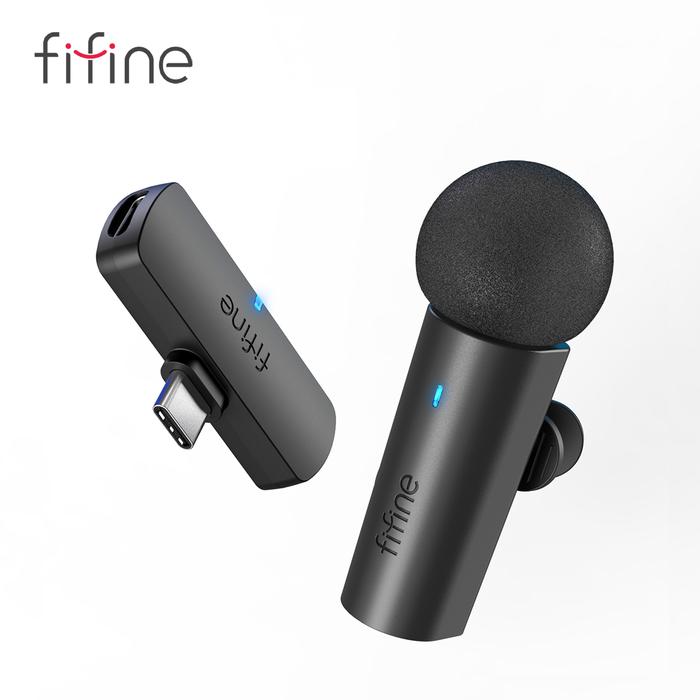 FIFINE Wireless Lavalier Recording Microphone,Type-C Mini MIC for Mobile Phone/Tablet/Laptop,Live St