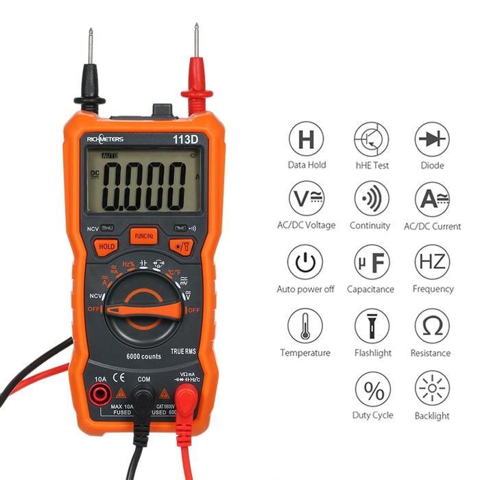 RICHMETERS RM113D NCV Digital Multimeter 6000 Counts Auto Ranging