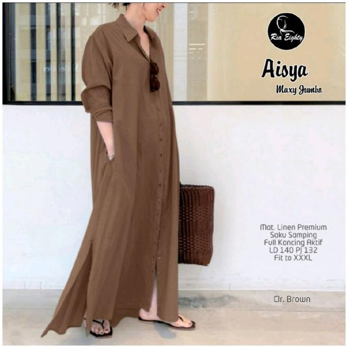 Herlin coklat tua mahogany dress JUMBO ld 140 Gamis / riaeighty