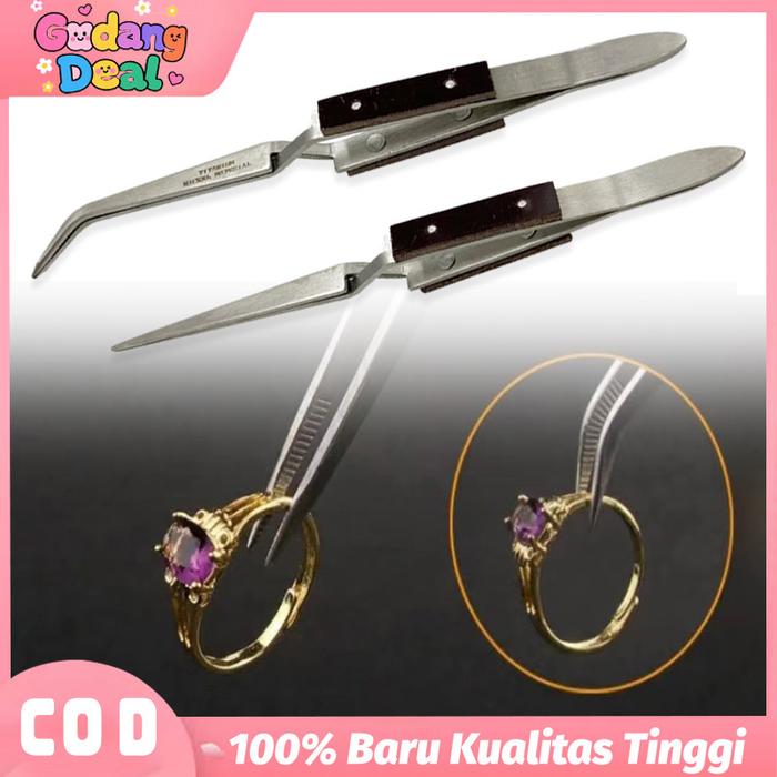 Pinset Silang Serbaguna Pinset Bahan Stainless Pinset Perhiasan Pinset Bengkok/Lurus Tweezer Pinset