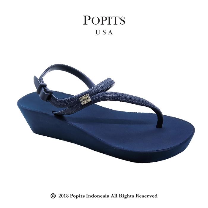 POPITS - COCO WEDGES - Sendal  Jepit  WANITA sandal tapak tinggi Dan tebal Cewek Hitam