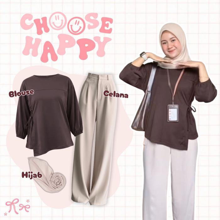 OOTD Bukber Bareng Bestie / Blouse Mia Set 3in1 / Blouse Katun Combed + Celana Semiwool + Hijab Poly