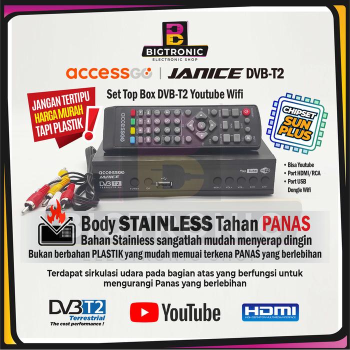 Accessgo STB Set Top Box Janice DVB-T2 Penerima Siaran TV Digital Bisa Youtube ORIGINAL BERGARANSI