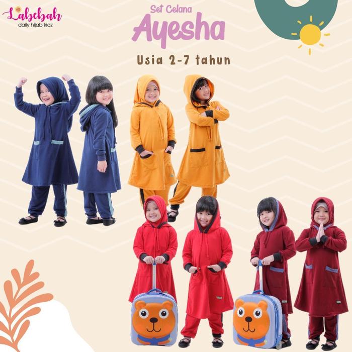 LABEBAH SETELAN OLAHRAGA ANAK PEREMPUAN USIA 2-9 TAHUN AYESHA SERIES HOODIE TUNIK POLOS SET JOGGER T