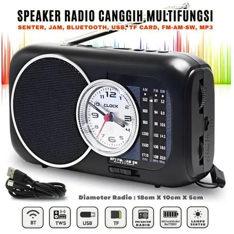 Radio Bluetooth + Jam + Senter Portable FM/AM/SW/TF/USB FLECO F-323B | Radio Klasik Jadul Bluetooth