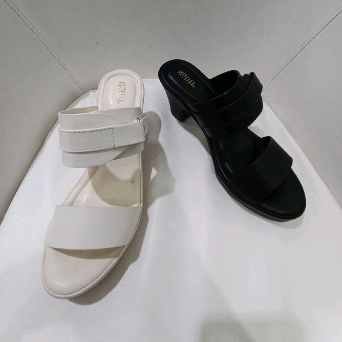 Rotelli Sandal Heel Art 500 Off White dan Black - Sepatu Wanita Elegan dengan Desain Minimalis dan N