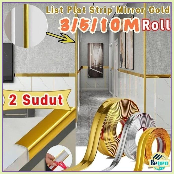 3/5/10M List Dinding Trim Cetakan Sudut Dinding List Plat Strip Mirror Gold Dekorasi Pelindung Sudut