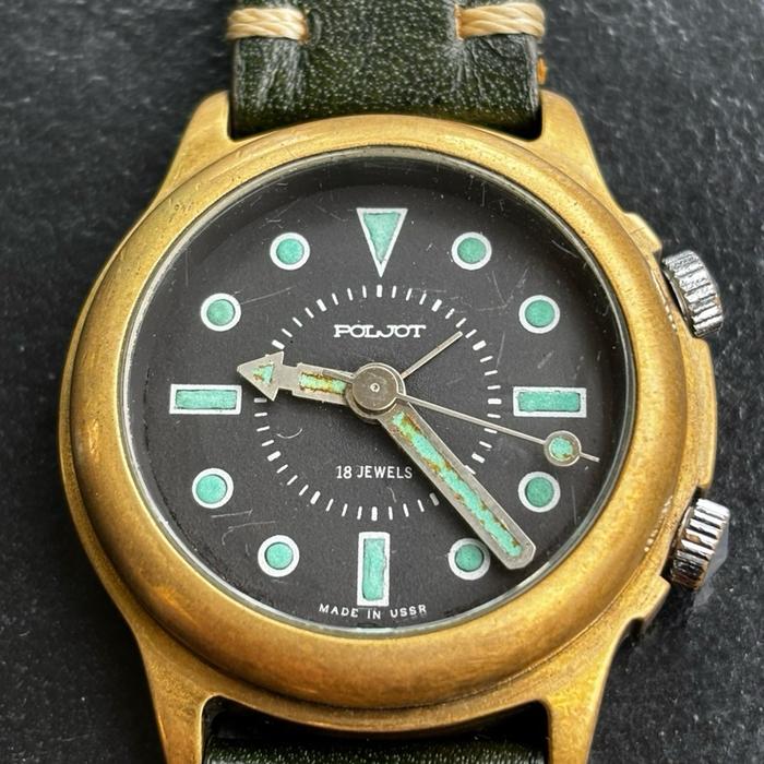 Jam Tangan Vintage POLJOT ALARM Made in USSR mesin manual winding 18 jewels kondisi normal