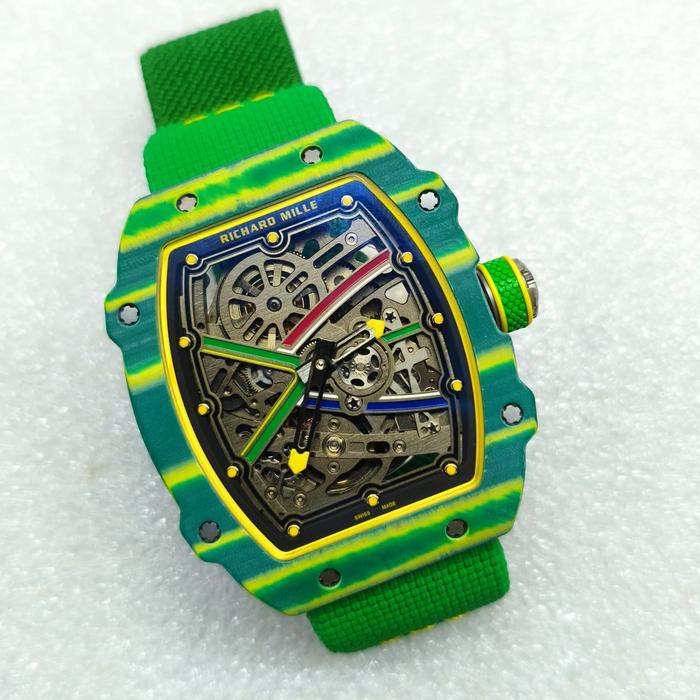 RM67 FULL GREEN JAM TANGAN AUTOMATIC SWISS CARBON CASE GREEN RM 67 V4 SUPER CLONE