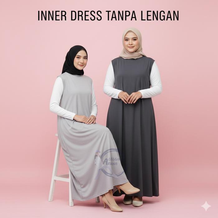 Inner Dress Tanpa Lengan Inner Span Dress Bahan Spandex Lembut Gamis Dewasa Hitam Panjang Lebaran Re