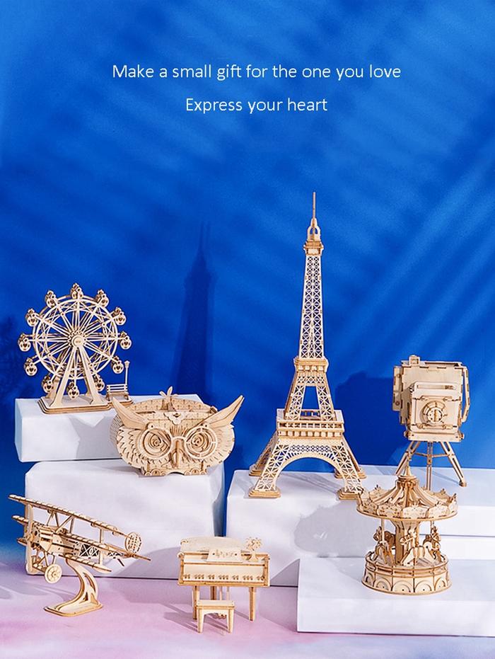 Robotime 3D DIY Kamera Tangkai Permainan Puzzle Model Kayu Bangunan