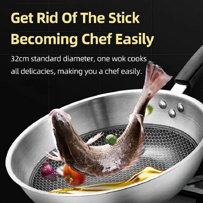Honeycomb Handmade Stainless Steel Wok Set Nonstick Skillet Thick Wok