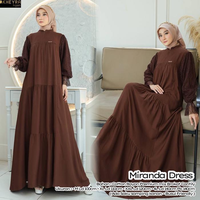 Miranda dress by KHEYRA hijab (maxi gamis dress polos wanita, bahan cotton rayon premium mix brokat 