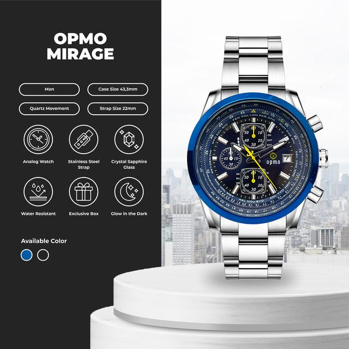 OPMO Mirage Oyster Bracelet Strap Sweep Movement Jam Tangan Pria Anti Air 43,3 mm + Box Exclusive Wa