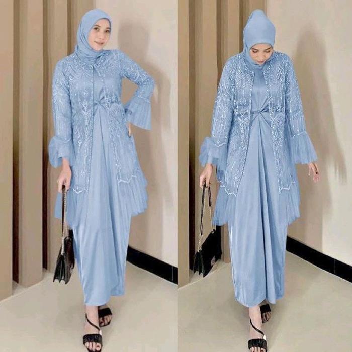 BAJU SETELAN MAXI MIRAE 2 IN 1 MAXI POLOS DAN OUTER BRUKAT/OUTER WANITA/BAJU SETELAN PESTA MUSLIMAH 